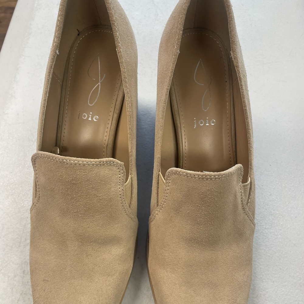 Joie Beige Suede Block Heel Closed Toe Shoes